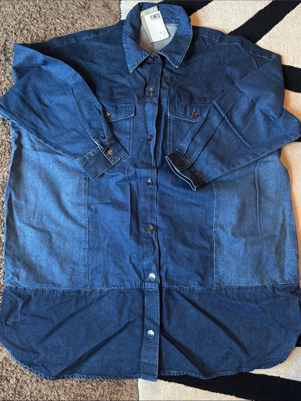 H&M Dark Blue Oversized Denim Shirt Jacket